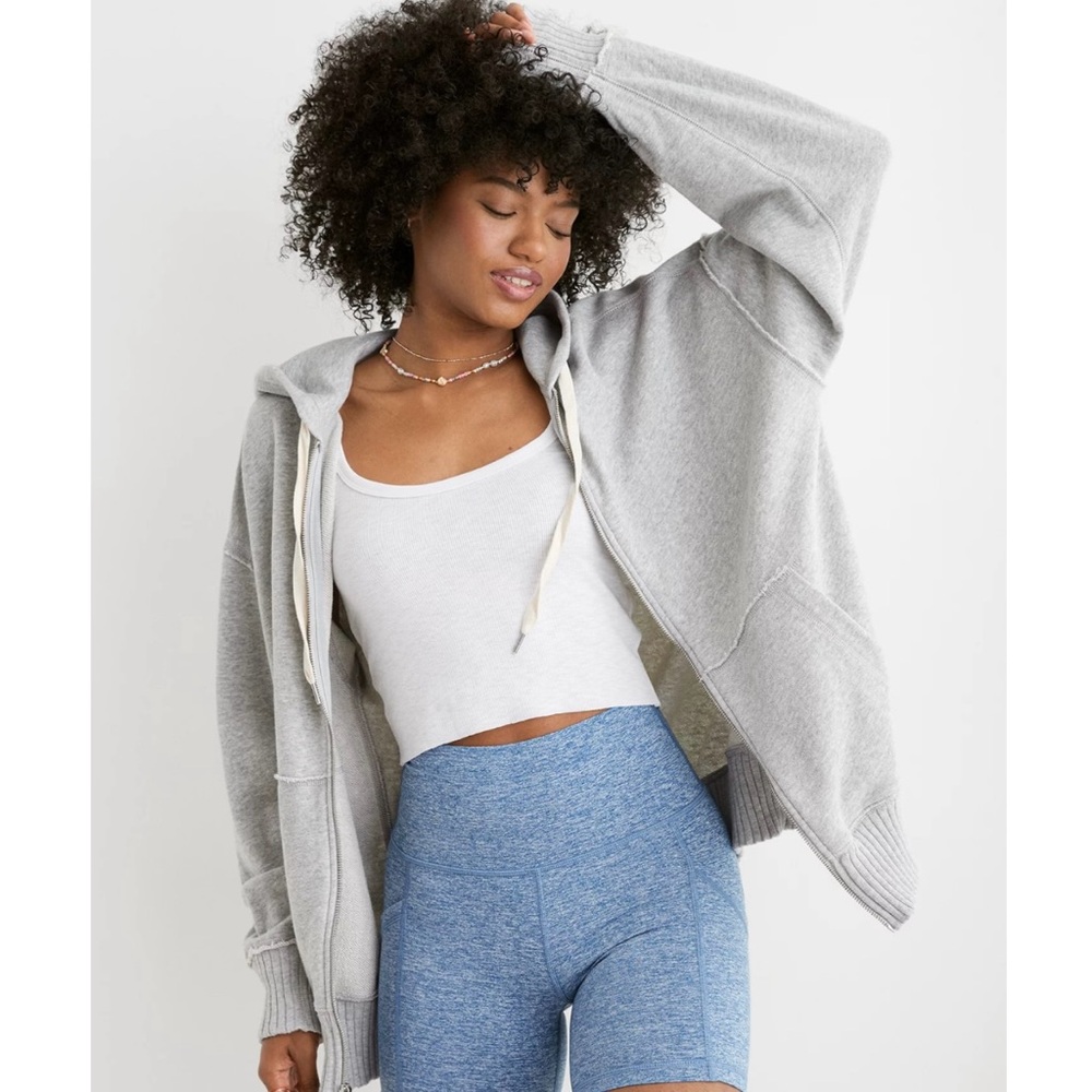 Aerie Down-To-Earth Full Zip Hoodie Sweatshirt Jacket Size L